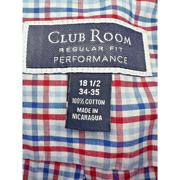 Club Room Men Classic Regular-Fit Plaid Shirt Button Down Red Blue Sz 18.5 34-35 - Picture 4 of 5